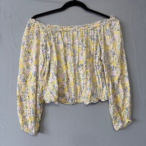 Dex Womens Boho Floral Off Shoulder Top S Yellow Stretchy Cottagecore Festival